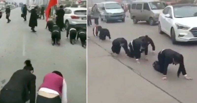 ჩინურმა კომპანიამ თანამშრომლებს დასასჯელად ქუჩაში ხოხვა აიძულა [Video]