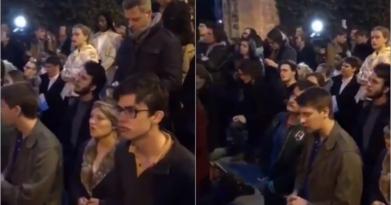პარიზის ღვთისმშობლის ტაძართან შეკრებილი მოქალაქეები ლოცულობენ და გალობენ - ვიდეო
