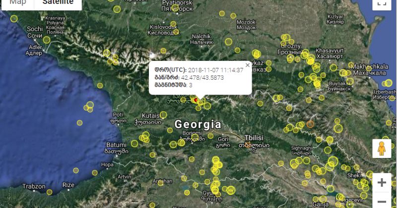 საქართველოში 4,1 მაგნიტუდის მიწისძვრა მოხდა