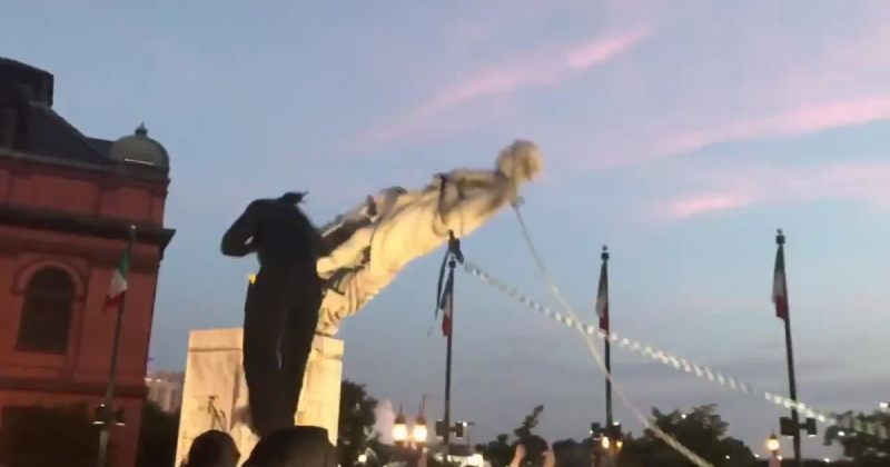 აშშ-ის ქალაქ ბალტიმორში მომიტინგეებმა ქრისტეფორე კოლუმბის ძეგლი ჩამოაგდეს