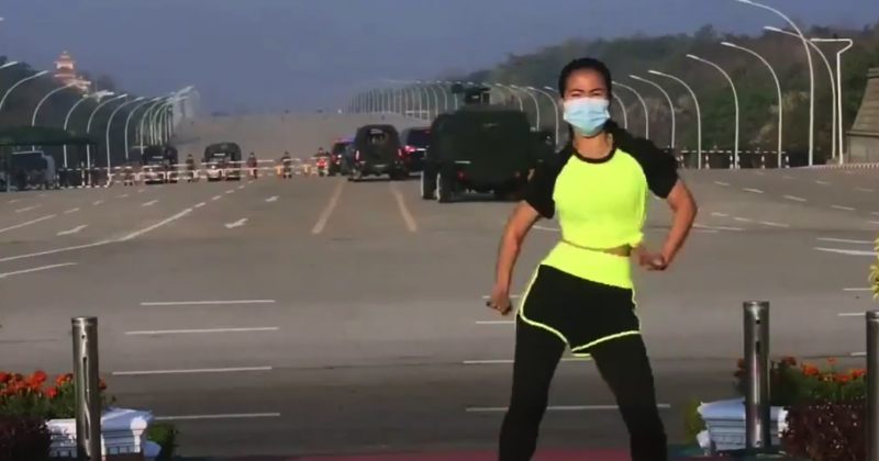 ქალი აერობიკის გაკვეთილს წერდა და შემთხვევით მიანმარის სამხედრო გადატრიალება გადაიღო [VIDEO]