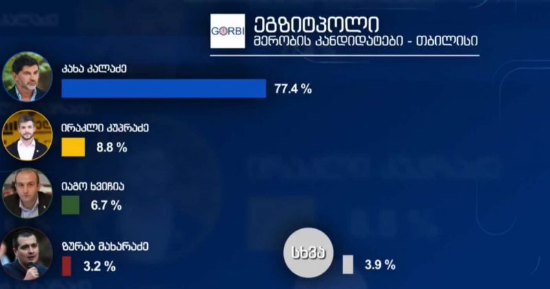 კალაძე 77.4%, კუპრაძე 8.8%, ხვიჩია 6.7% - სამთავრობო ტვ იმედის ეგზიტპოლის შედეგები