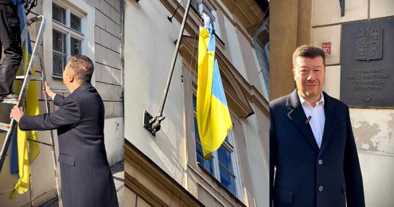 ჩეხეთში პარლამენტის ახლადარჩეულმა პრორუსმა სპიკერმა შენობიდან უკრაინის დროშა ჩამოხსნა